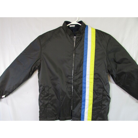 Vtg The Great Lakes Jacket Mens M Full Zip Lined Nylon USA Blue Yellow Stripe - Picture 1 of 13